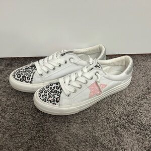 Very G White and Pink Leopard Sneakers